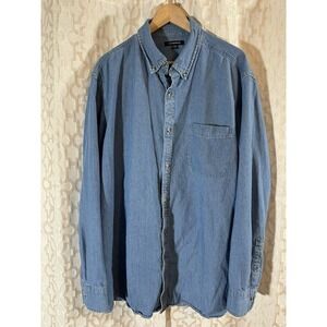Port Authority Shirt Men's Chambray Denim Long Sleeve Button Up Size 2XLT